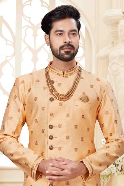 Cream Colour Jacquard Dhoti Sherwani VSSH1040245