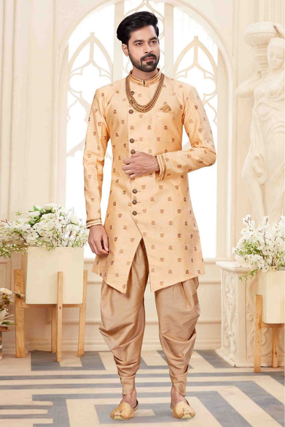 Cream Colour Jacquard Dhoti Sherwani VSSH1040245