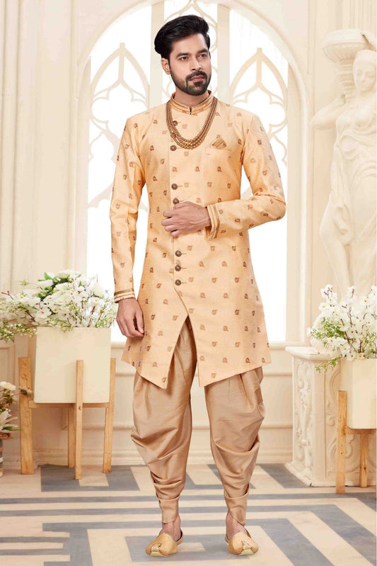 Cream Colour Jacquard Dhoti Sherwani VSSH1040245