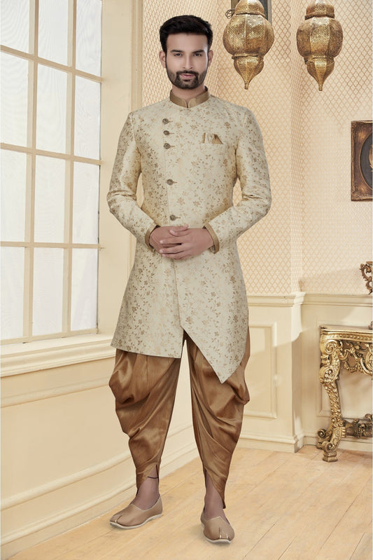 Cream Colour Jacquard Dhoti Sherwani VSSH1040260