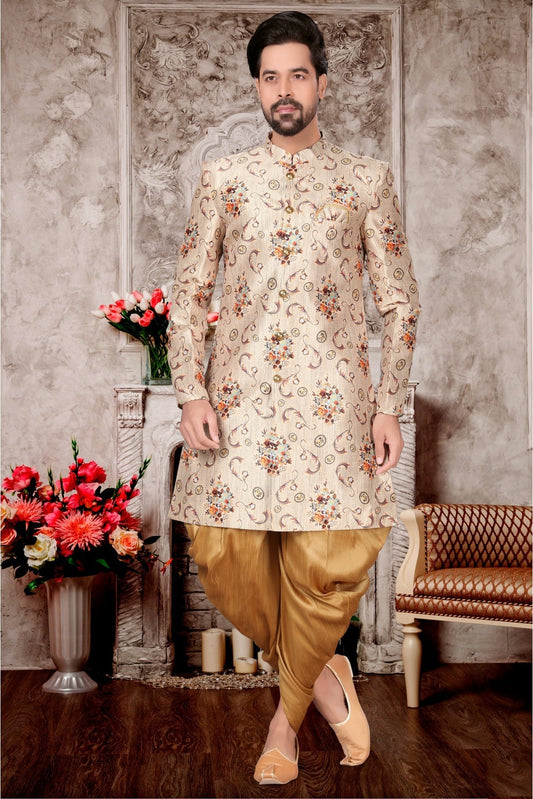 Cream Colour Jacquard Dhoti Sherwani VSSH1040289