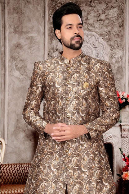 Cream Colour Jacquard Dhoti Sherwani VSSH1040292