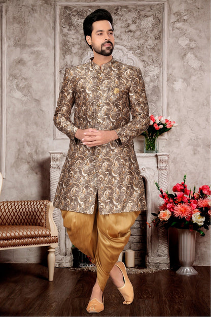Cream Colour Jacquard Dhoti Sherwani VSSH1040292