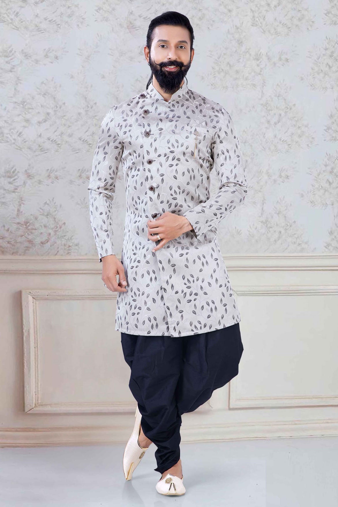 Cream Colour Jacquard Festival Wear Dhoti Sherwani VSSH1130007