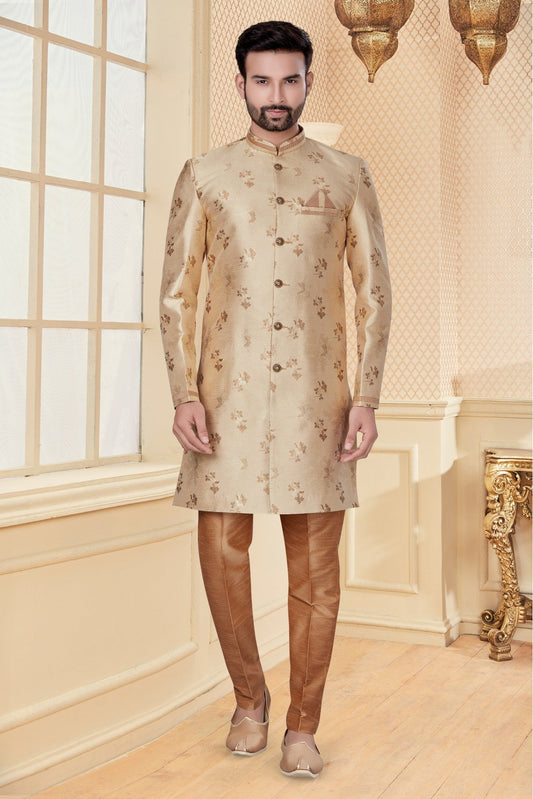Cream Colour Jacquard Sherwani VSSH1040251