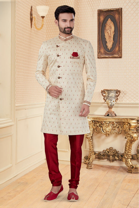 Cream Colour Jacquard Sherwani VSSH1040272
