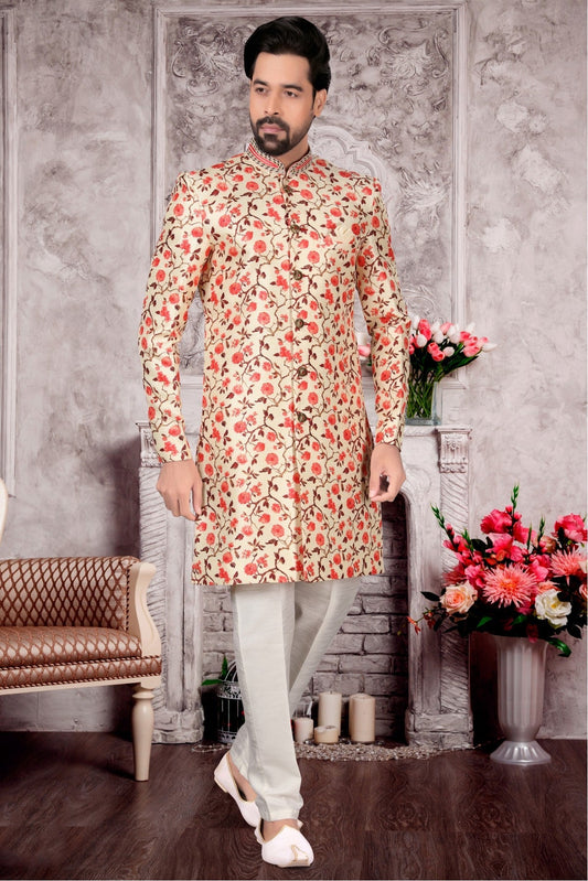 Cream Colour Jacquard Sherwani VSSH1040300