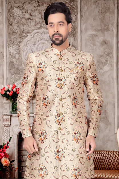 Cream Colour Jacquard Sherwani VSSH1040311