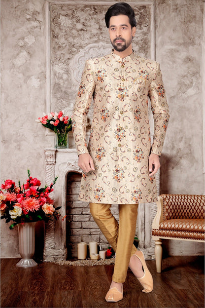Cream Colour Jacquard Sherwani VSSH1040311