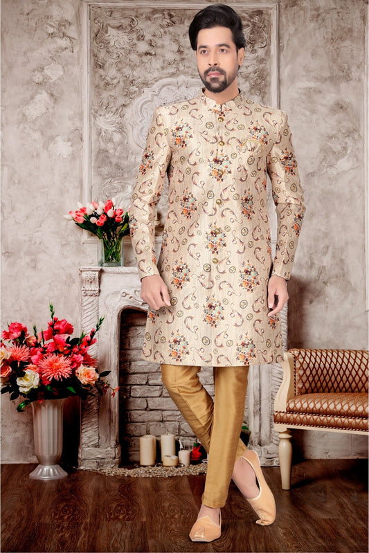 Cream Colour Jacquard Sherwani VSSH1040311