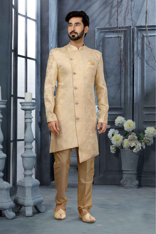 Cream Colour Jacquard Woven Sherwani VSSH1040323