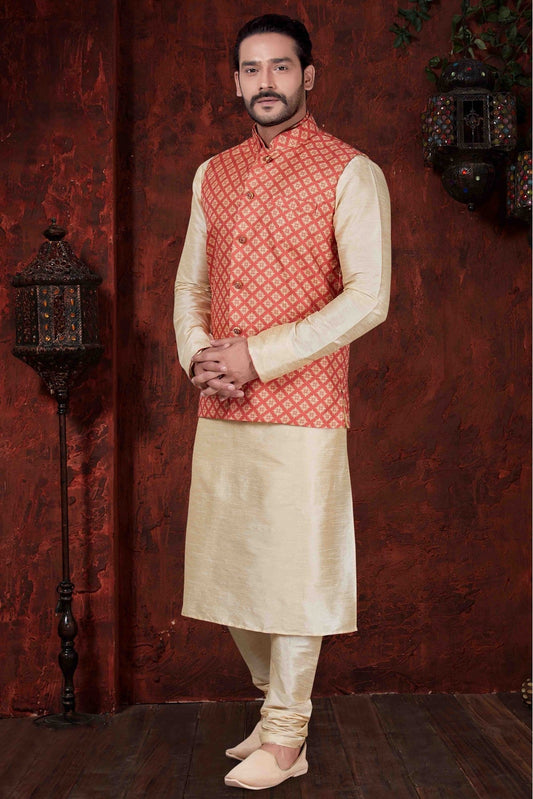 Cream Colour Kurta Pajama In Art Dhupion Fabric VSKP1040047