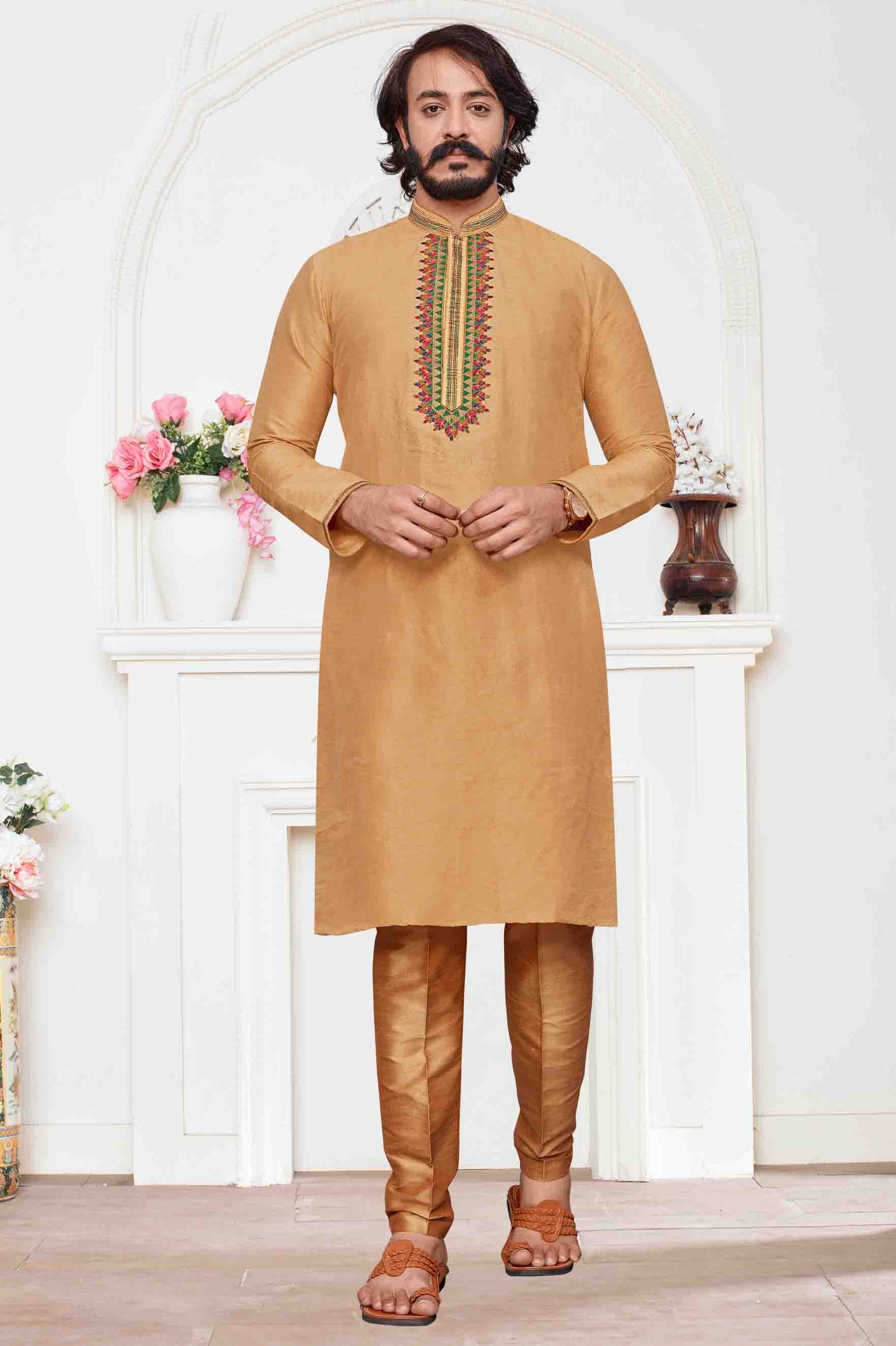 Cream Colour Kurta Pajama In Art Silk VSKP1210106