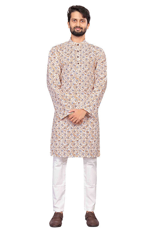 Cream Colour Kurta Pajama In Cotton VSKP1210188