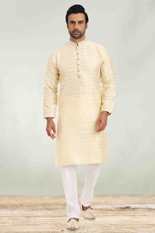 Cream Colour Kurta Pajama In Jacquard VSKP1210266
