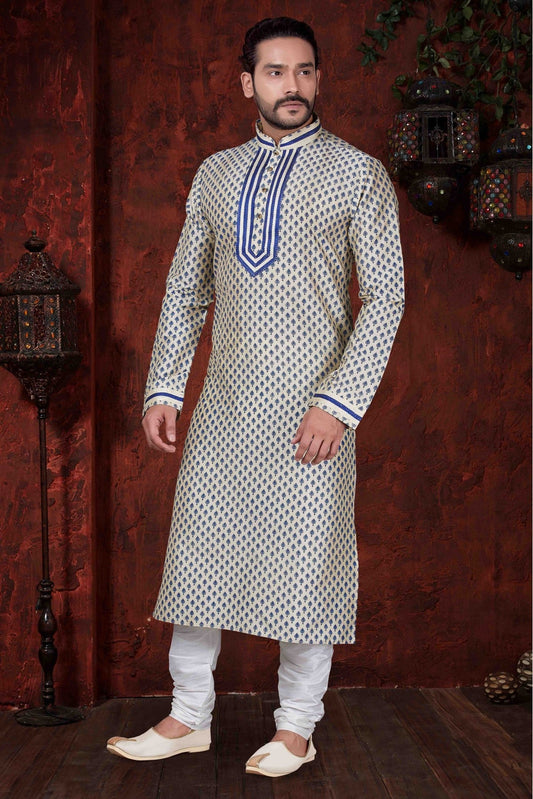 Cream Colour Kurta Pajama In Jarna Print Fabric VSKP1040057