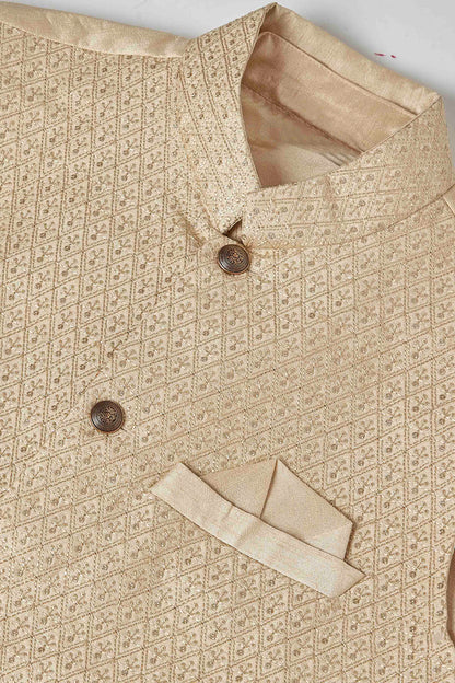 Cream Colour Kurta Pajama With Jacket In Silk VSKP1210447