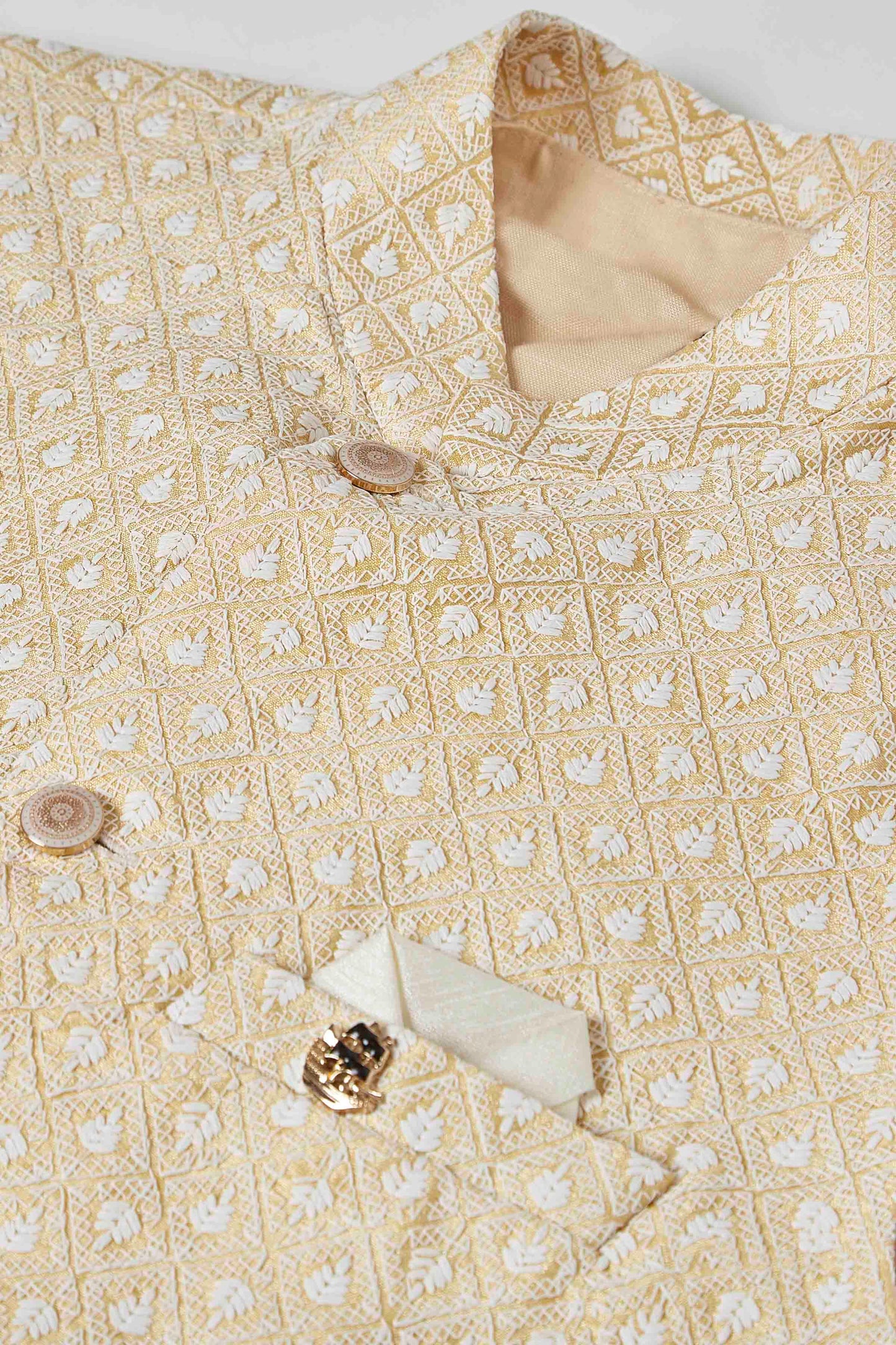 Cream Colour Kurta Pajama With Jacket In Silk VSKP1210449