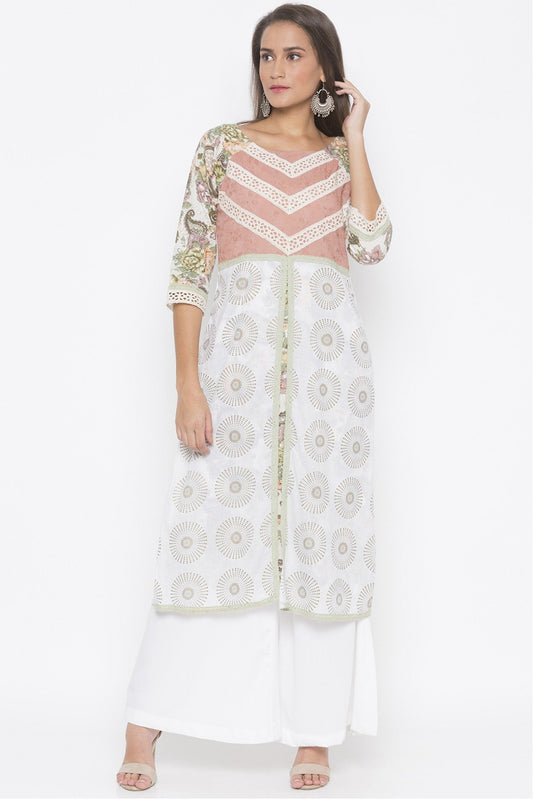 Cream Colour Plus Size Cotton Embroidery Kurta Set VSKR1070619