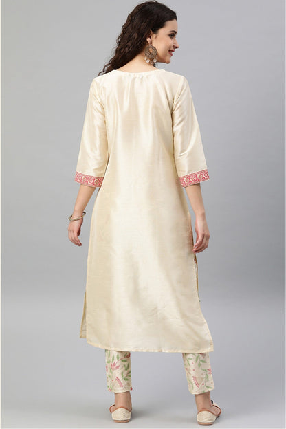 Cream Colour Plus Size Poly Silk Kurta Set VSKR1060130
