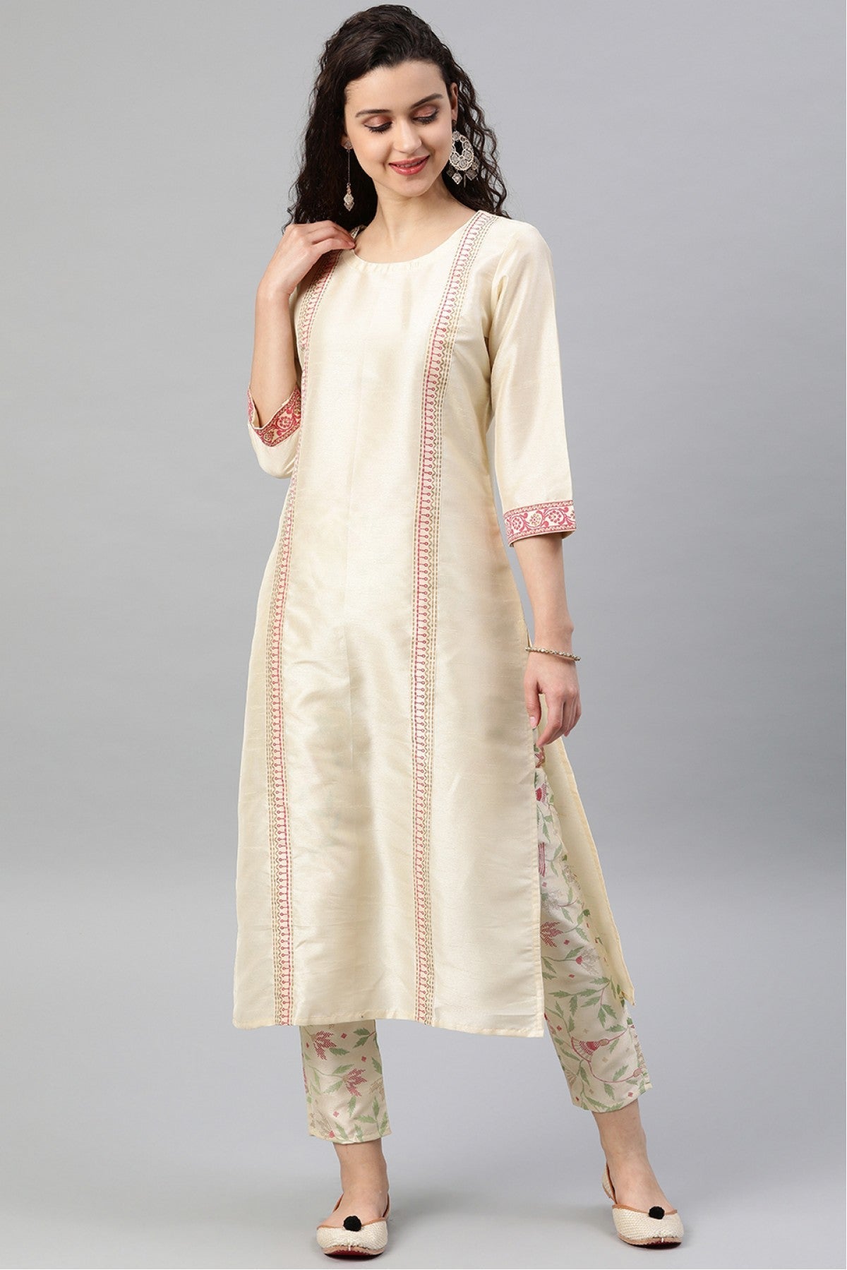 Cream Colour Plus Size Poly Silk Kurta Set VSKR1060130