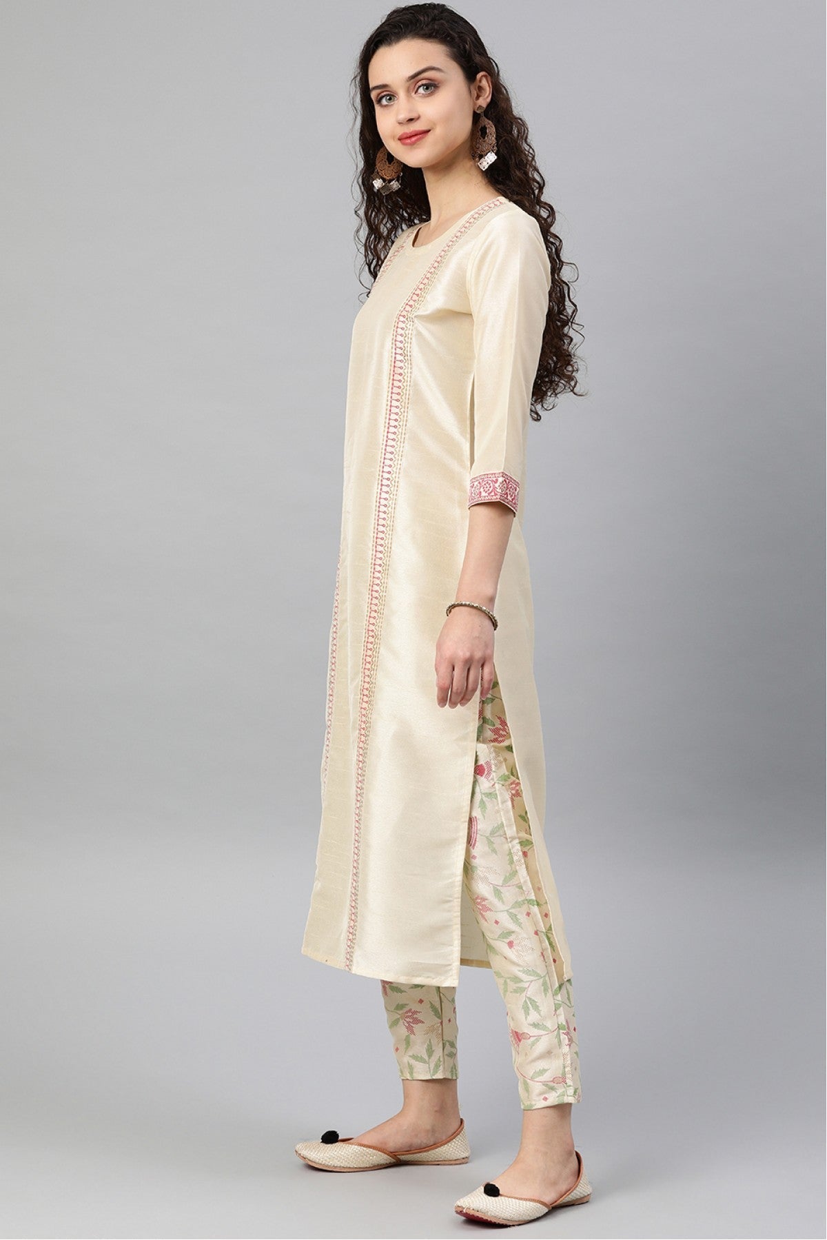Cream Colour Plus Size Poly Silk Kurti VSKR1060192