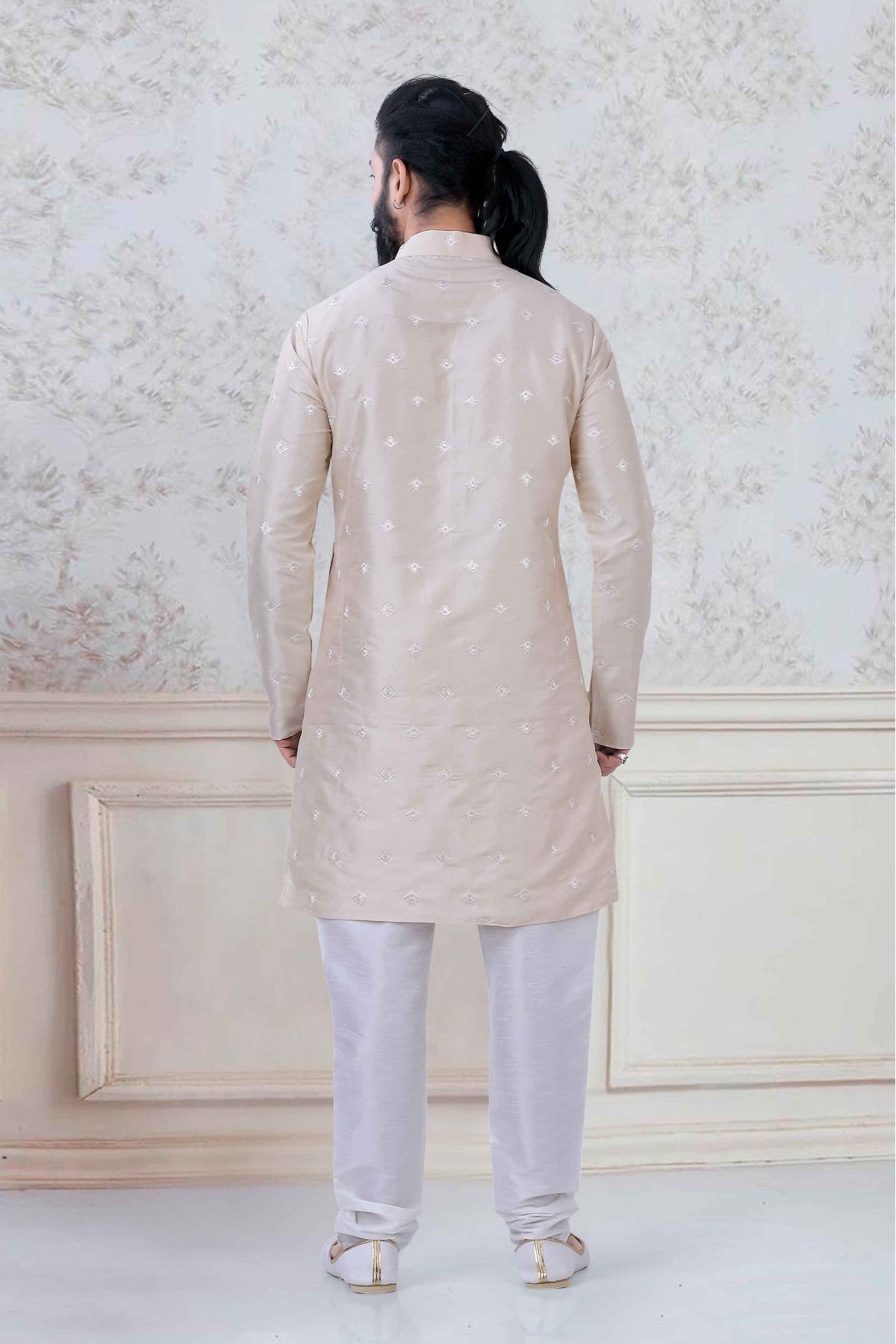 Cream Colour Silk Festival Wear Kurta Pajama VSKP1130046