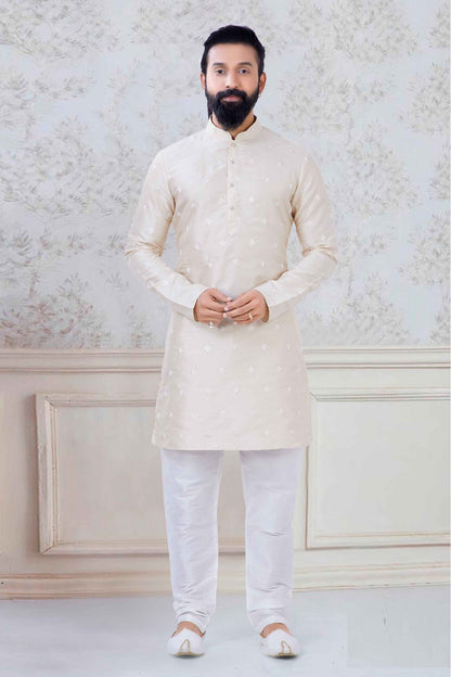 Cream Colour Silk Festival Wear Kurta Pajama VSKP1130046