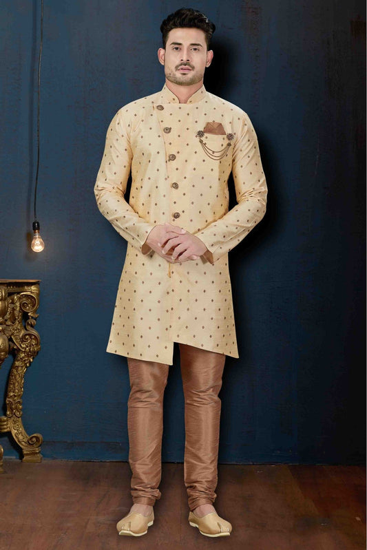 Cream Colour Silk Party Wear Indo Western Sherwani VSSH1040230