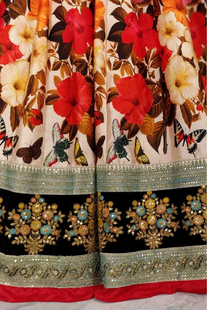 Cream and Black Colour Art Silk Lehenga Choli VSLC1010006