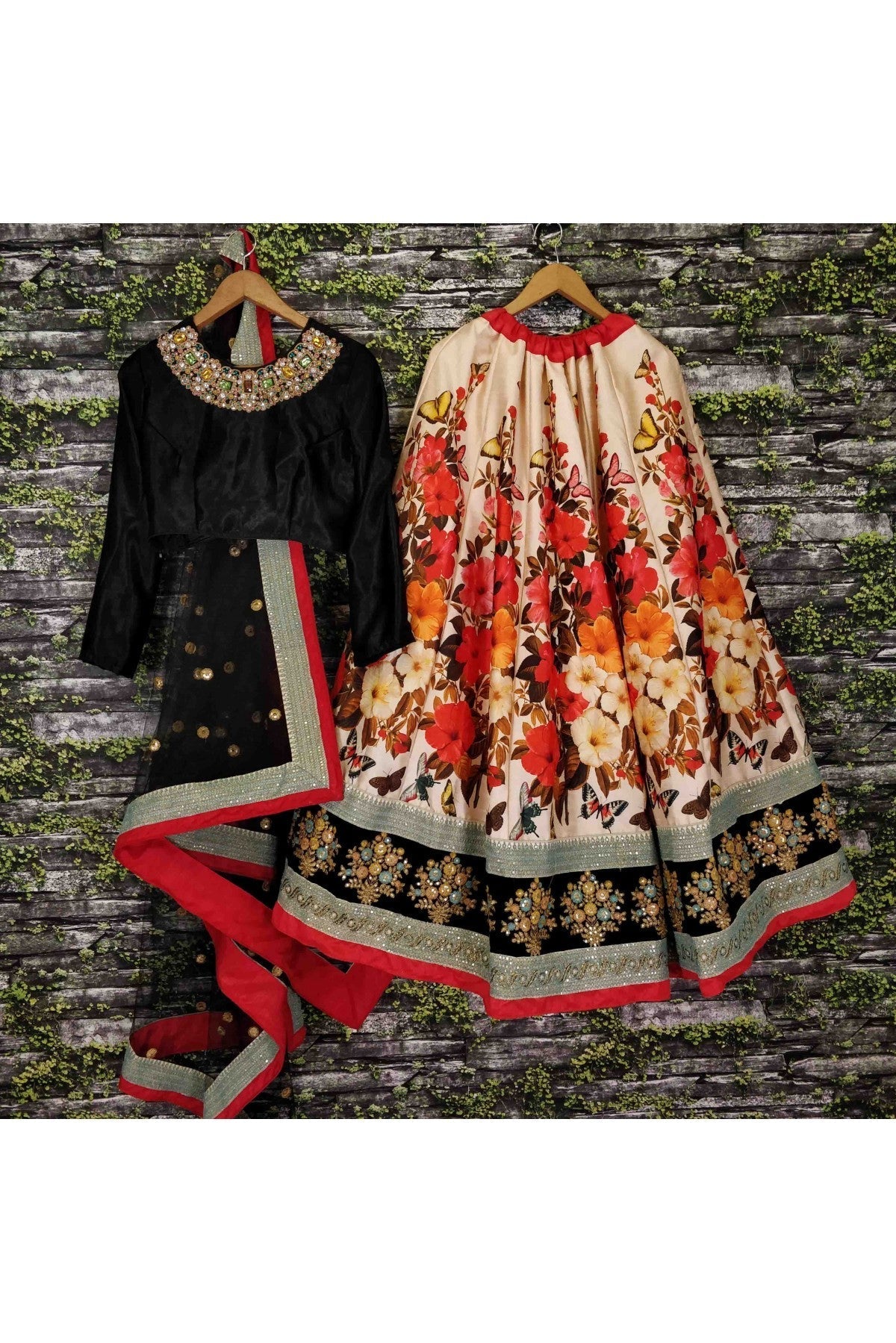 Cream and Black Colour Art Silk Lehenga Choli VSLC1010006