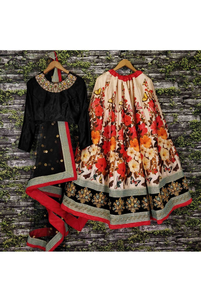 Cream and Black Colour Art Silk Lehenga Choli VSLC1010006