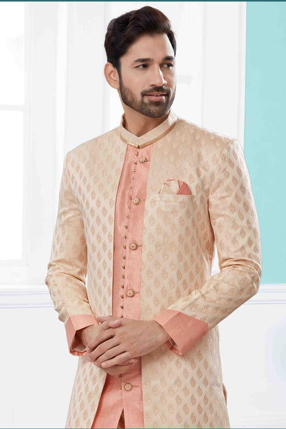 Cream and Pink Colour Indo Western In Banarasi Jacquard Fabric VSSH1040425