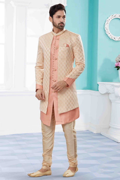 Cream and Pink Colour Indo Western In Banarasi Jacquard Fabric VSSH1040425