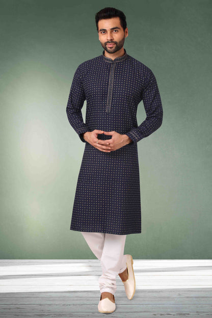 Dark Blue Colour Kurta Pajama In Cotton VSKP1210130