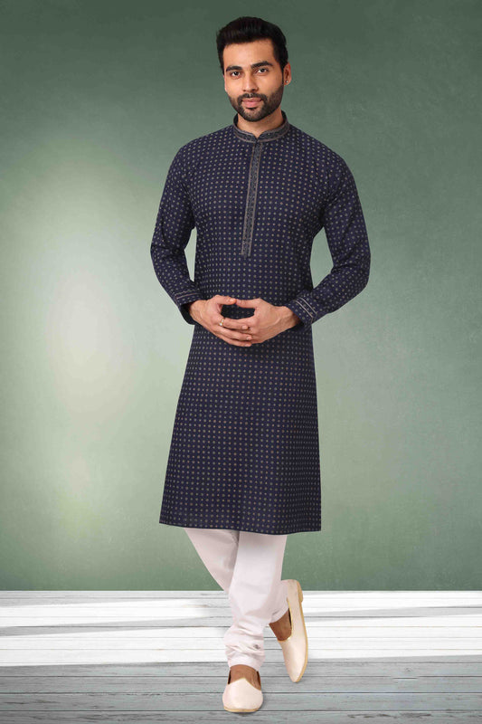 Dark Blue Colour Kurta Pajama In Cotton VSKP1210130