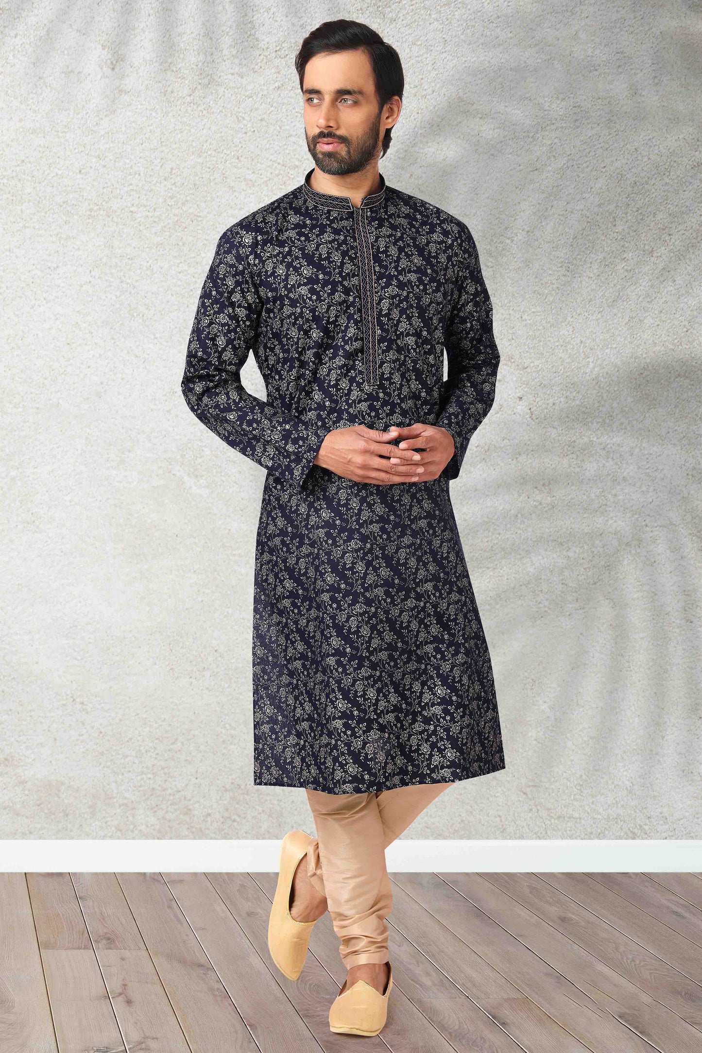 Dark Blue Colour Kurta Pajama In Cotton VSKP1210132