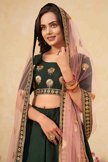 Dark Green Colour Silk Designer Lehenga Choli VSLC1240016