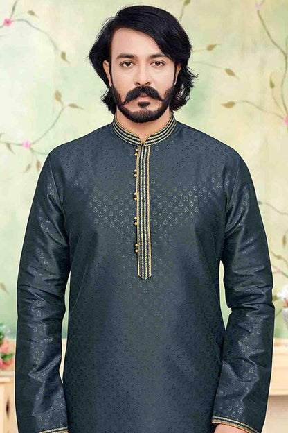 Dark Grey Colour Kurta Pajama In Silk VSKP1210237
