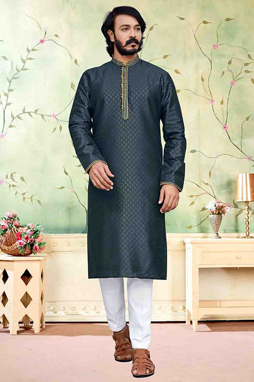 Dark Grey Colour Kurta Pajama In Silk VSKP1210237