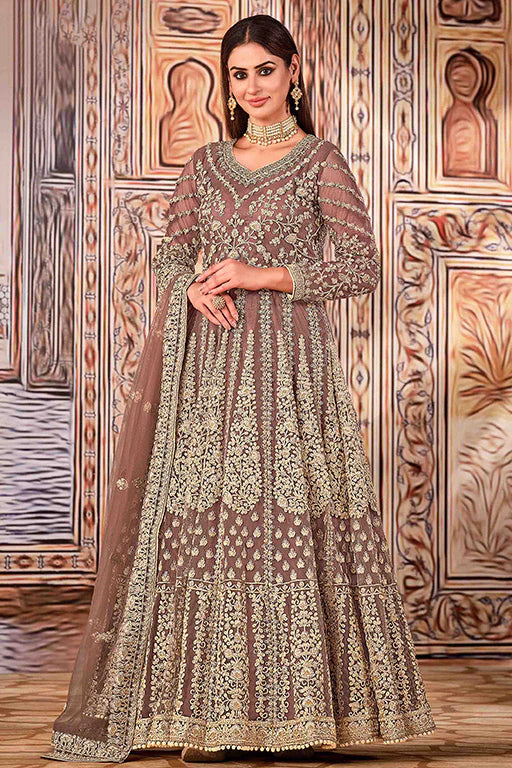Dusty Grey Colour Net Semi Stitched Anarkali Suit VSSM1050280