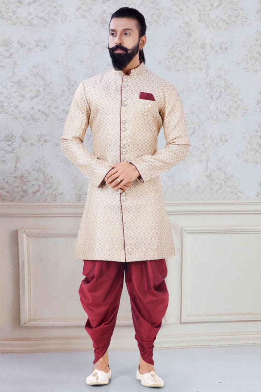 Gold Colour Brocade  Festival Wear Dhoti Sherwani VSSH1130004