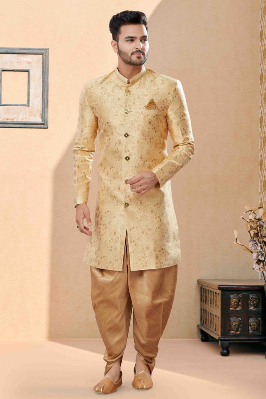 Gold Colour Dhoti Sherwani In Banarasi Jacquard Fabric VSSH1040402
