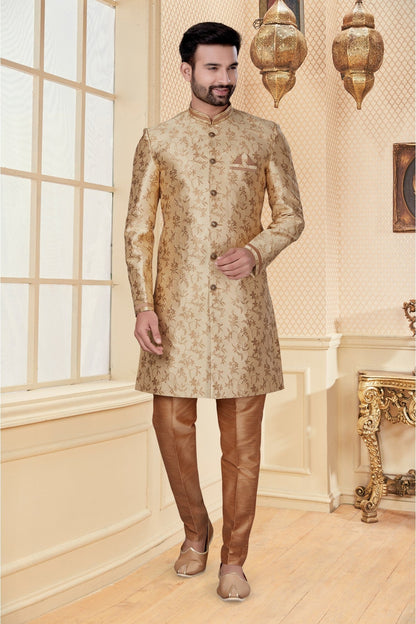 Gold Colour Jacquard Sherwani VSSH1040267