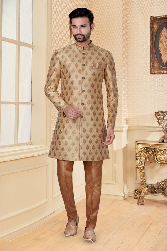 Gold Colour Jacquard Sherwani VSSH1040271