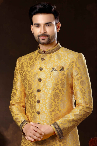 Gold Colour Jacquard Sherwani VSSH1040356