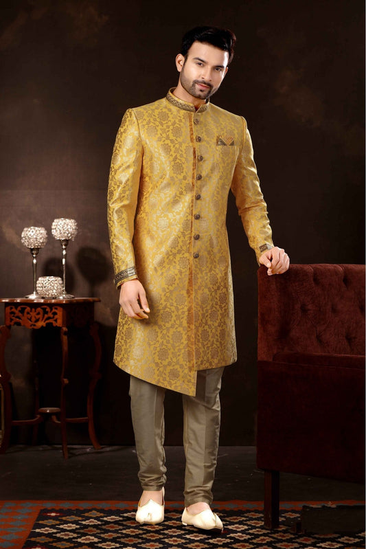 Gold Colour Jacquard Sherwani VSSH1040356