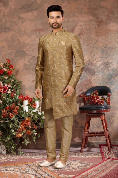 Gold Colour Jacquard Thread Work Sherwani VSSH1040353