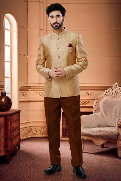 Gold Colour Jodhpuri In Jacquard Fabric VSJP1130170