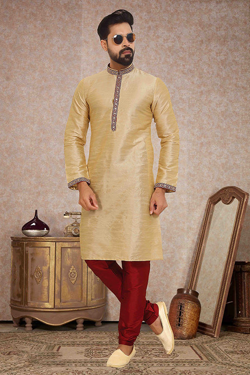 Gold Colour Kurta Pajama In Dupion Silk VSKP1210139